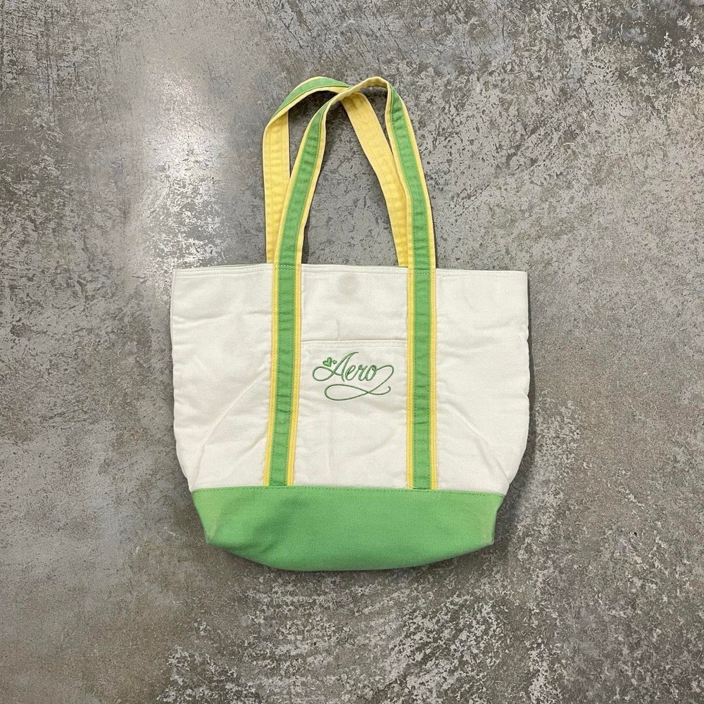 Vintage Aeropostale Y2K Canvas Embroidered Tote Bag Green Yellow White Aero